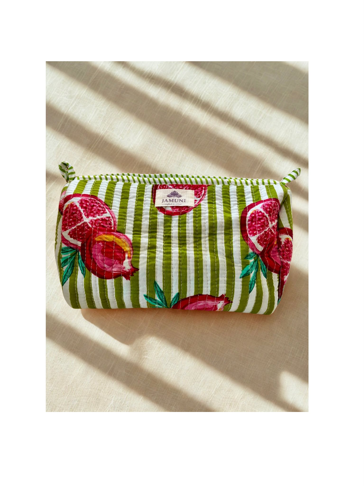 Pomegranate Stripe Quilted Cotton Pouch