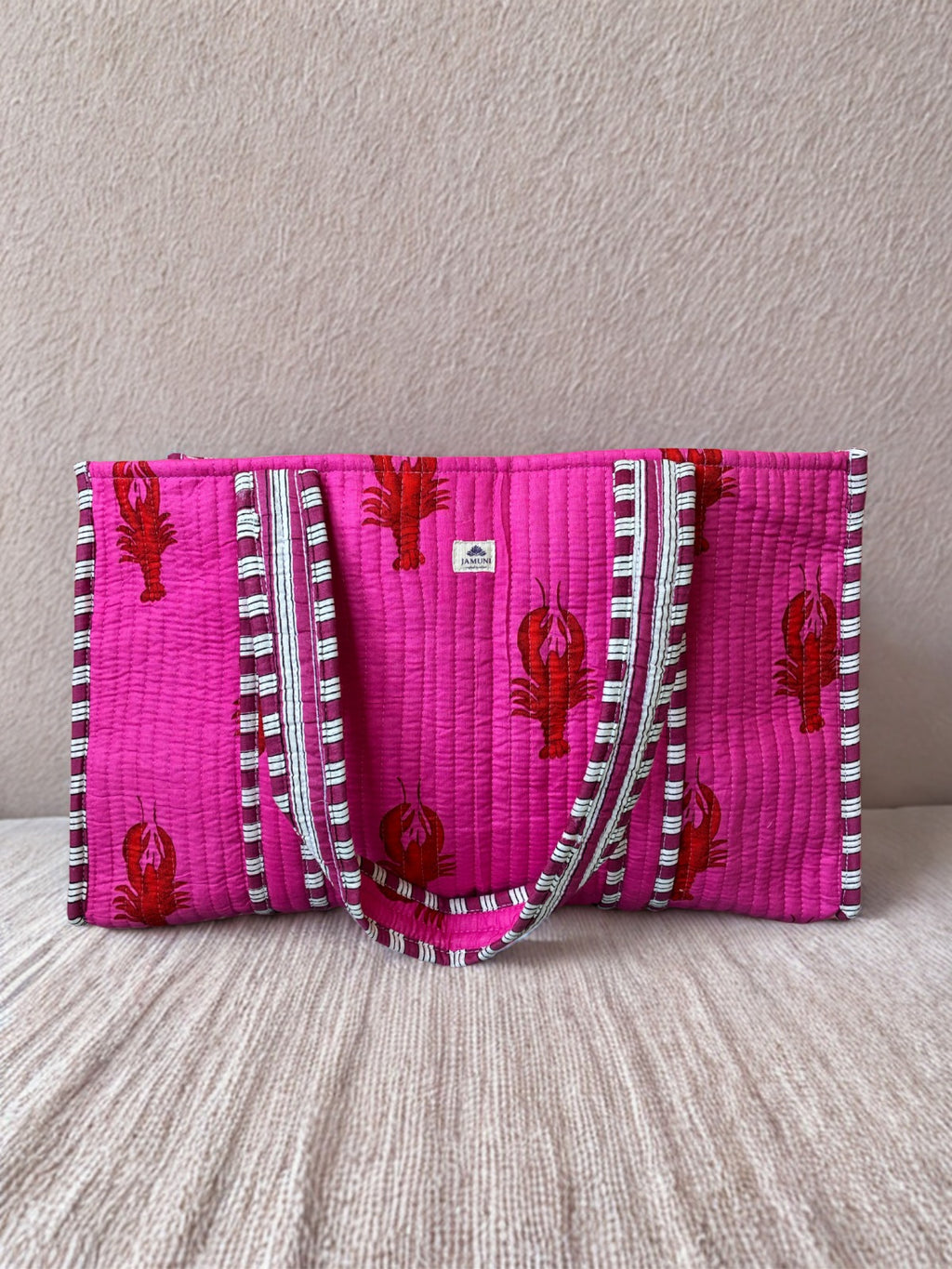 Pink Lobster Quilted Tote Bag