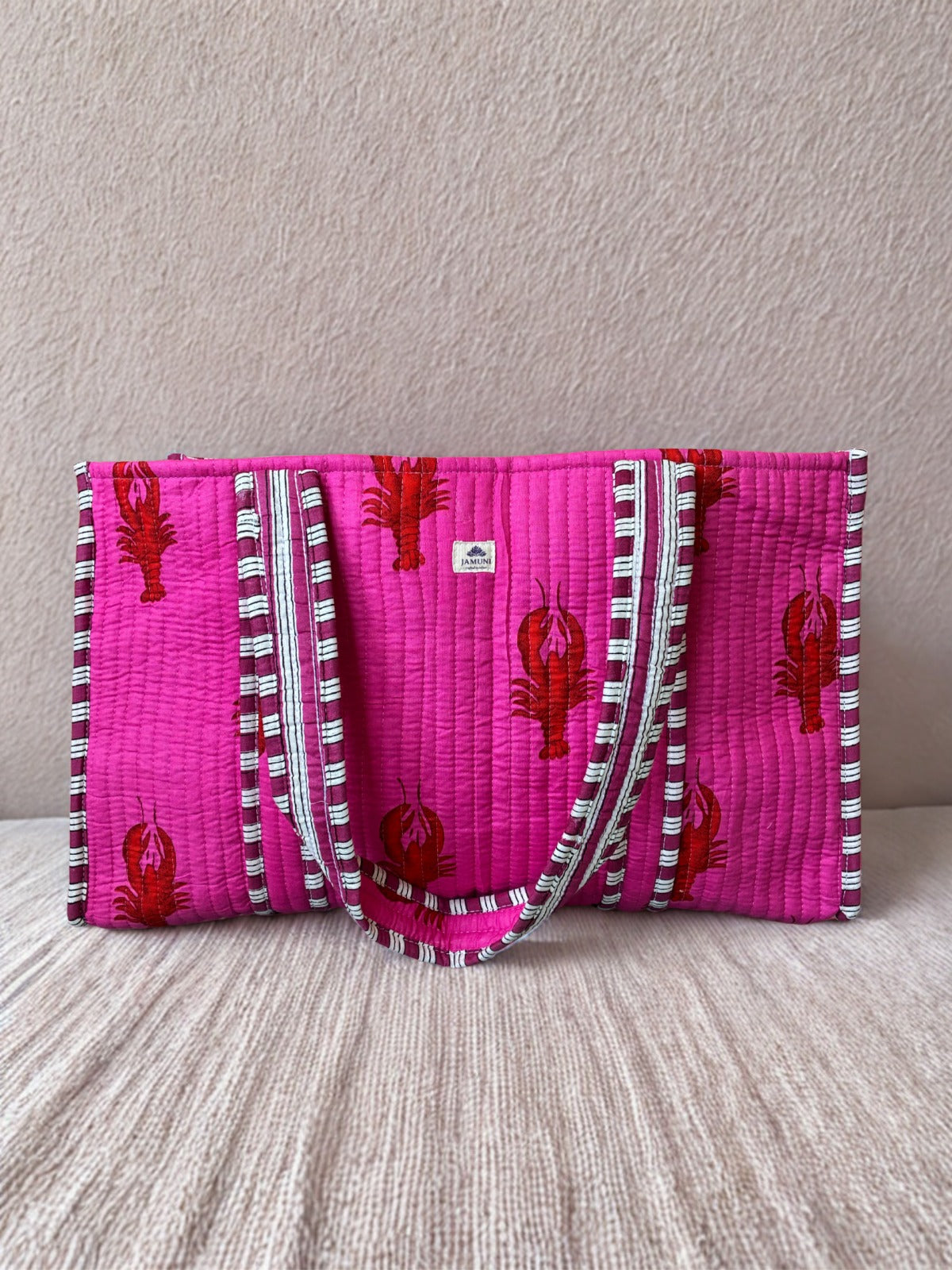 Pink Lobster Quilted Tote Bag