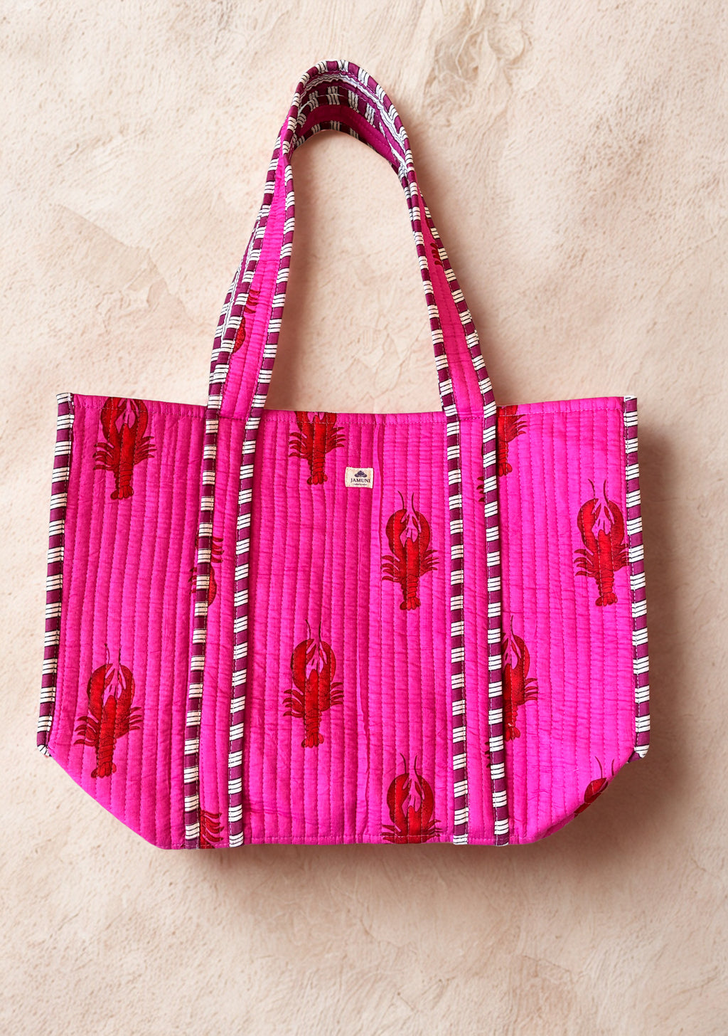 Pink Lobster Quilted Tote Bag