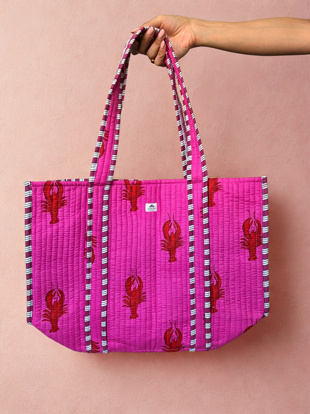 Pink Lobster Quilted Tote Bag