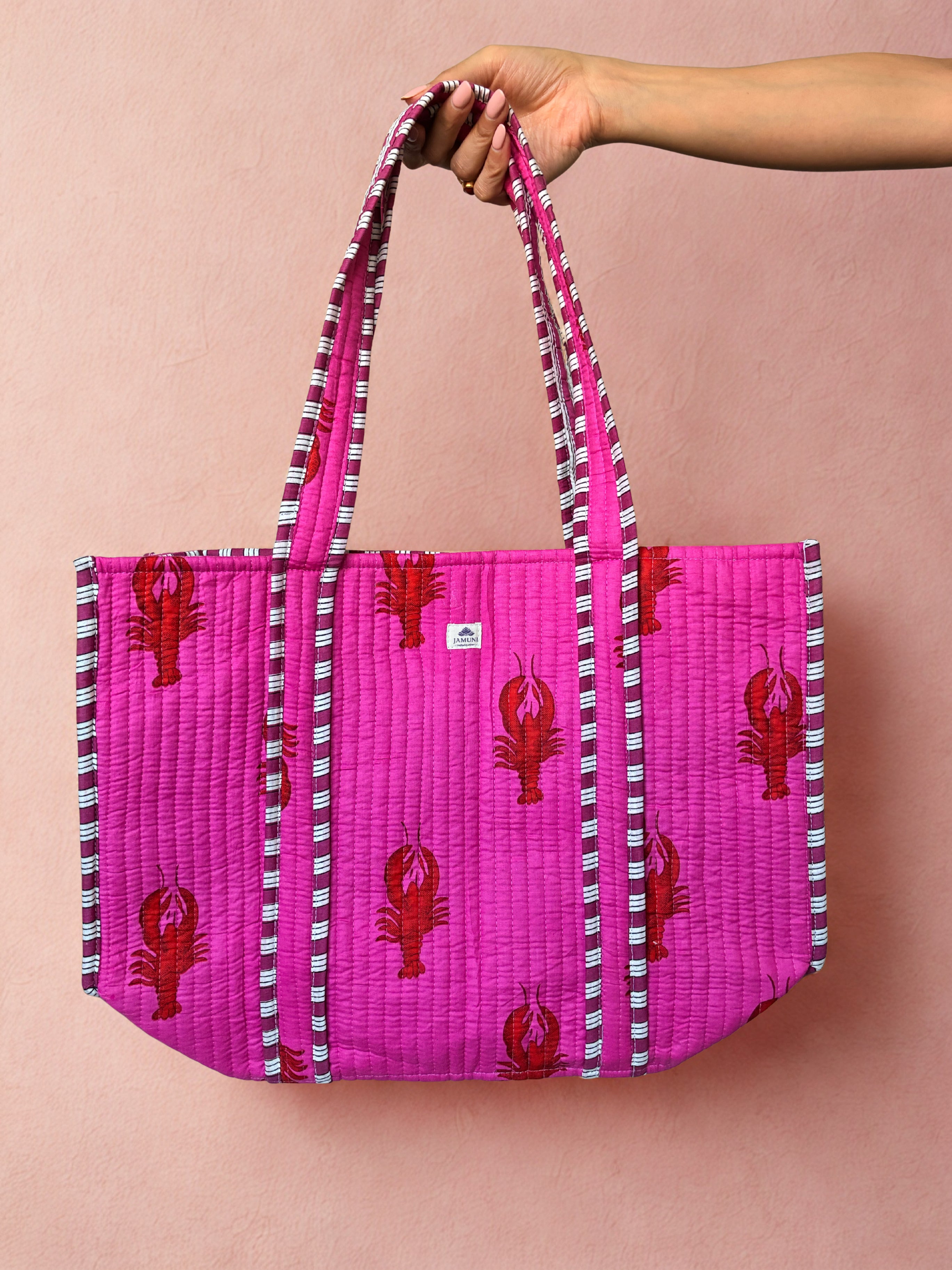 Pink Lobster Quilted Tote Bag