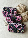 Midnight Bloom Quilted Cotton Pouch Set (Set of 3)
