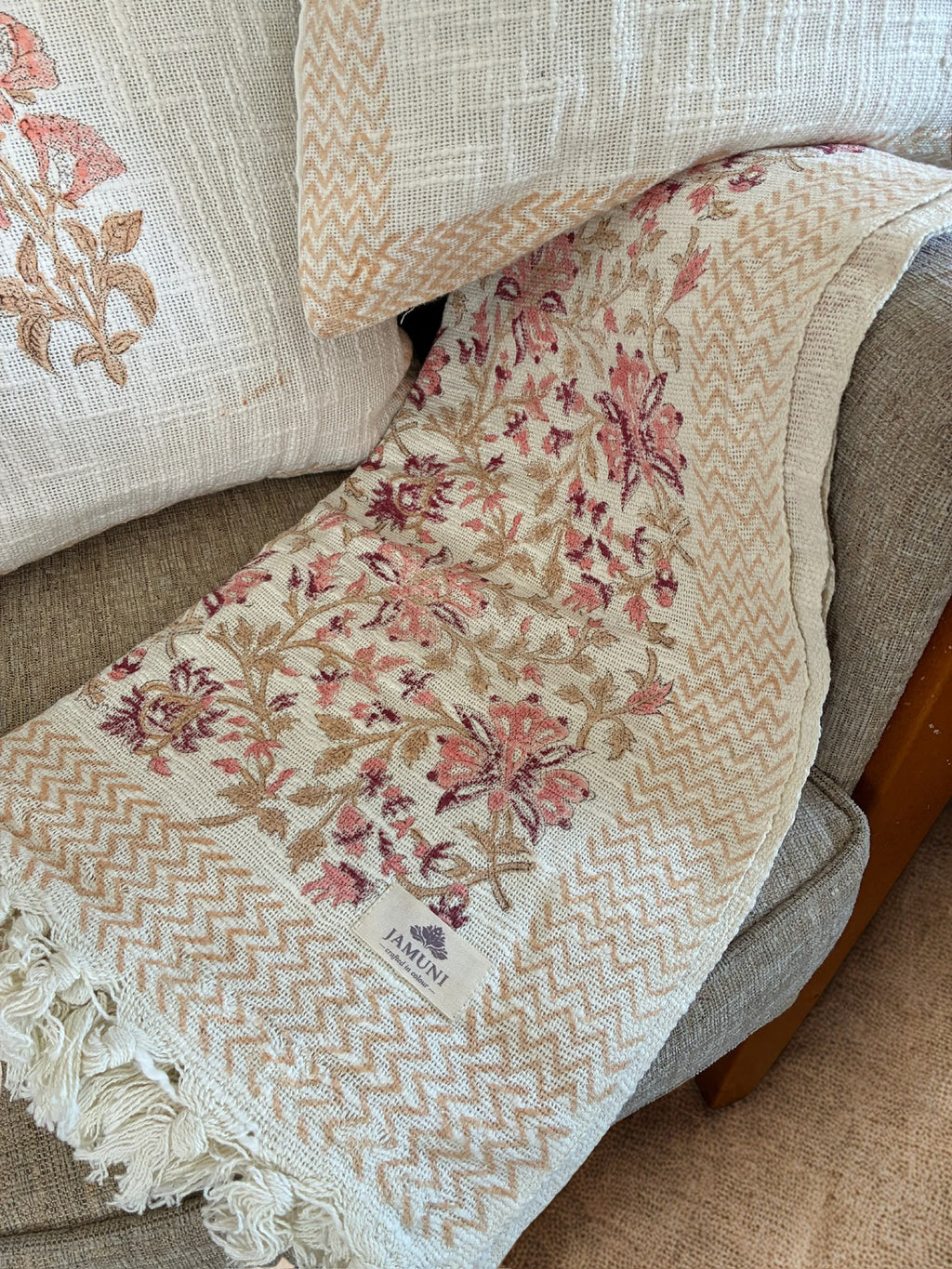Bloom Collection - Handcrafted Textured Cotton Throw & Cushion Cover Set