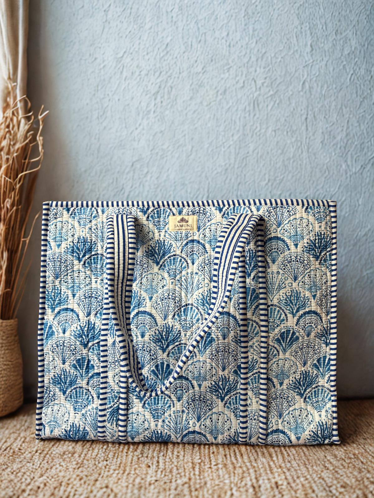 Ocean Shell Quilted Cotton Tote Bag