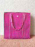 Pink Checkered Quilted Cotton Tote Bag