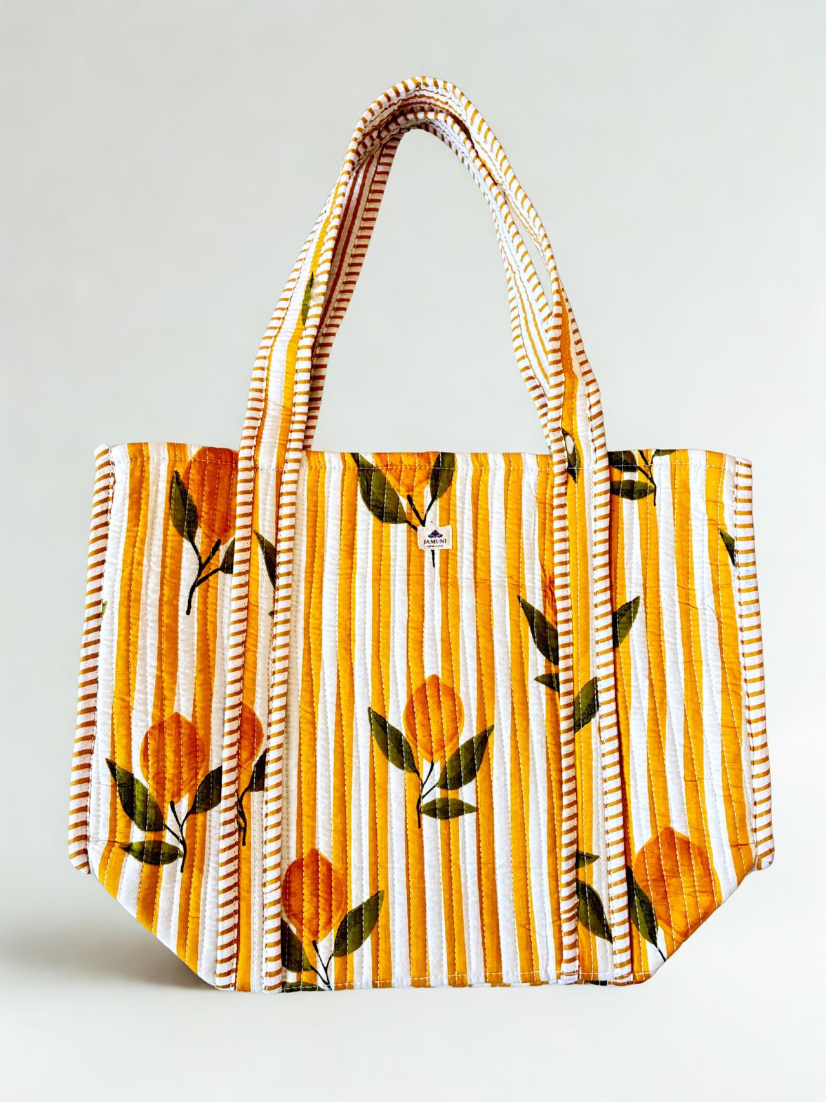 Citrus Bloom Quilted Cotton Tote Bag