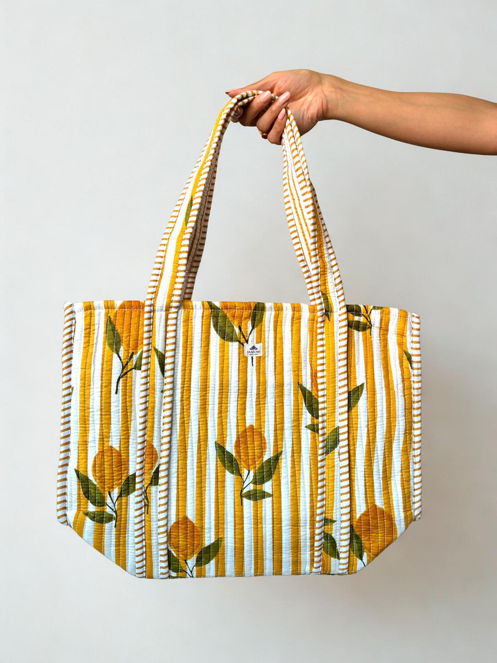 Citrus Bloom Quilted Cotton Tote Bag