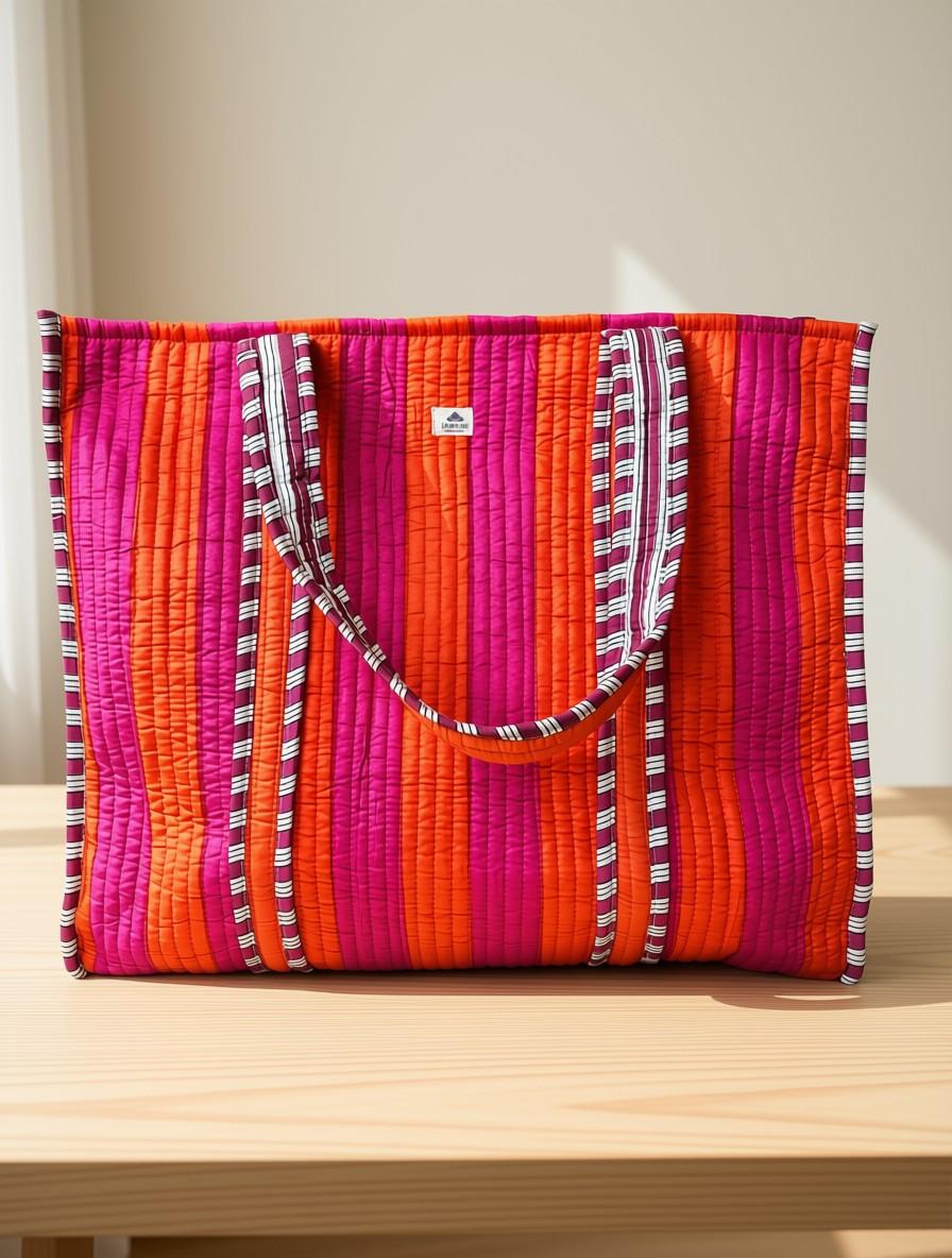 Sunset Stripe Quilted Cotton Tote Bag
