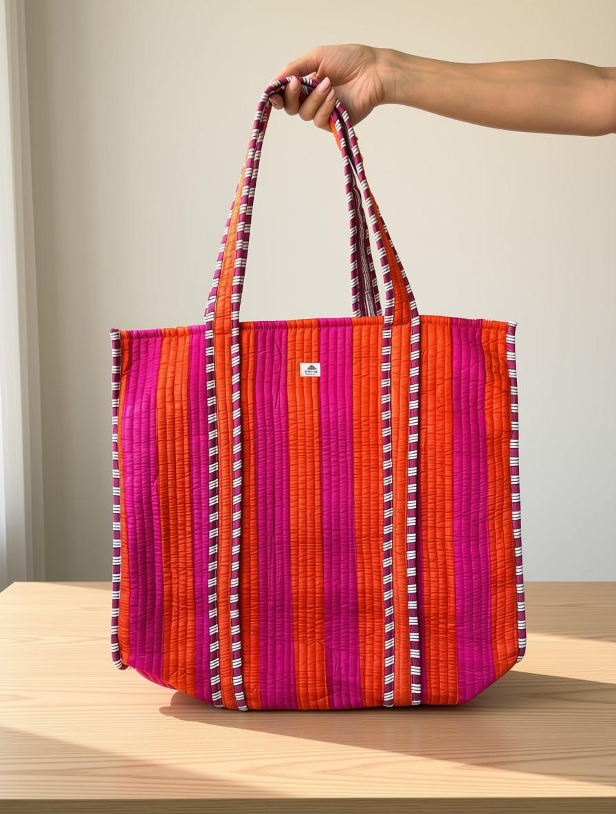 Sunset Stripe Quilted Cotton Tote Bag