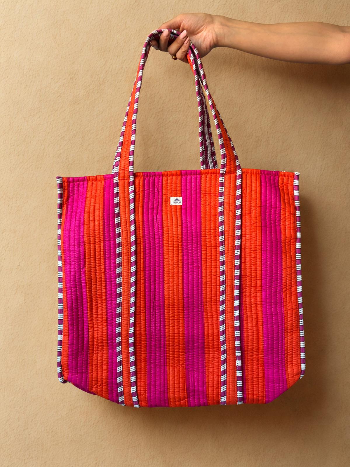 Sunset Stripe Quilted Cotton Tote Bag