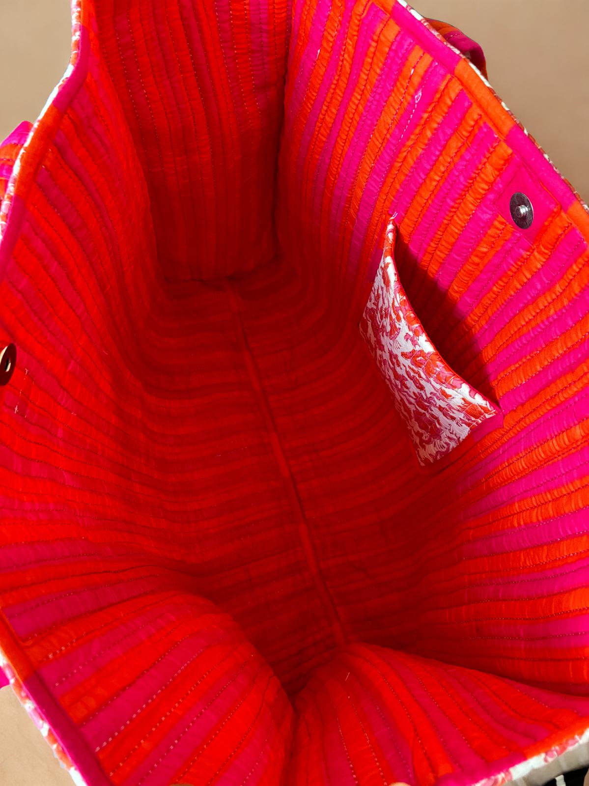 Crimson Bloom Quilted Cotton Tote Bag