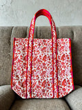 Crimson Bloom Quilted Cotton Tote Bag