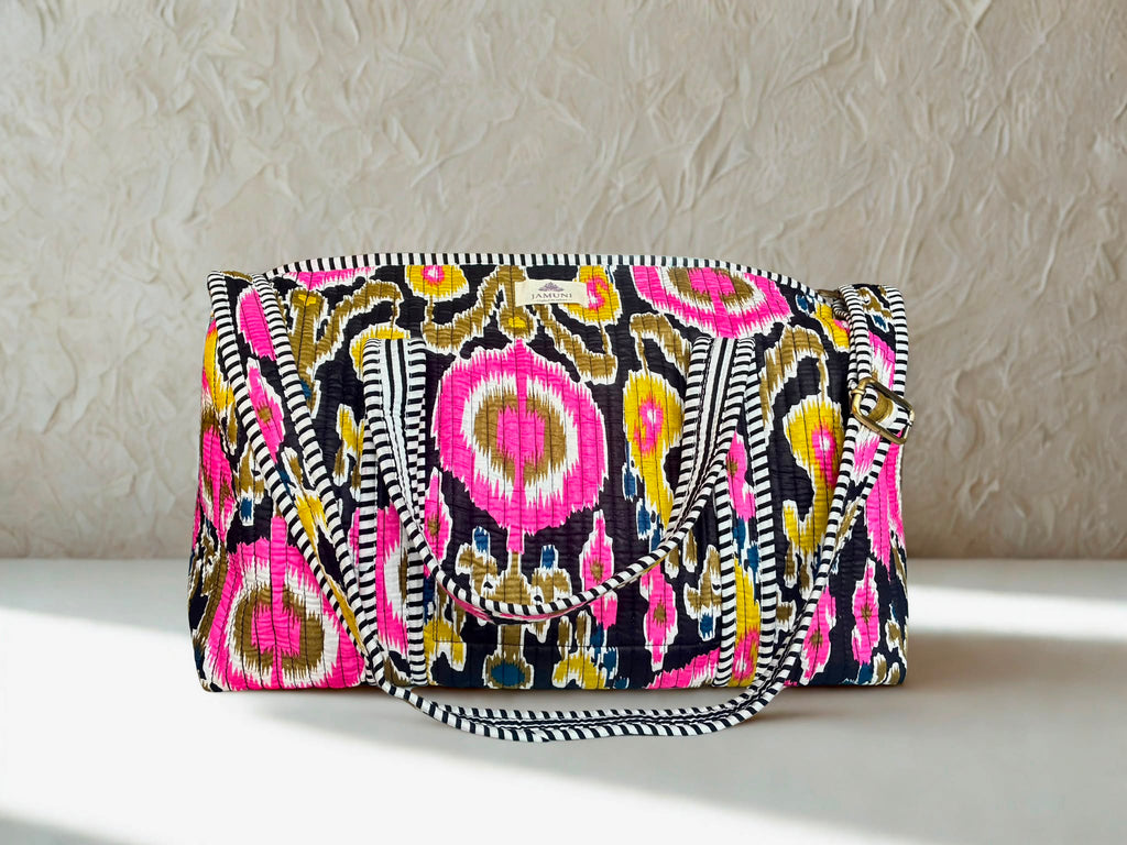 Pink Ikat Quilted Duffle Bag
