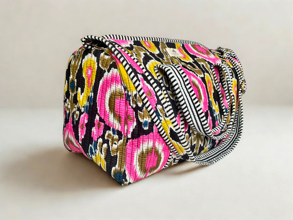 Pink Ikat Quilted Duffle Bag