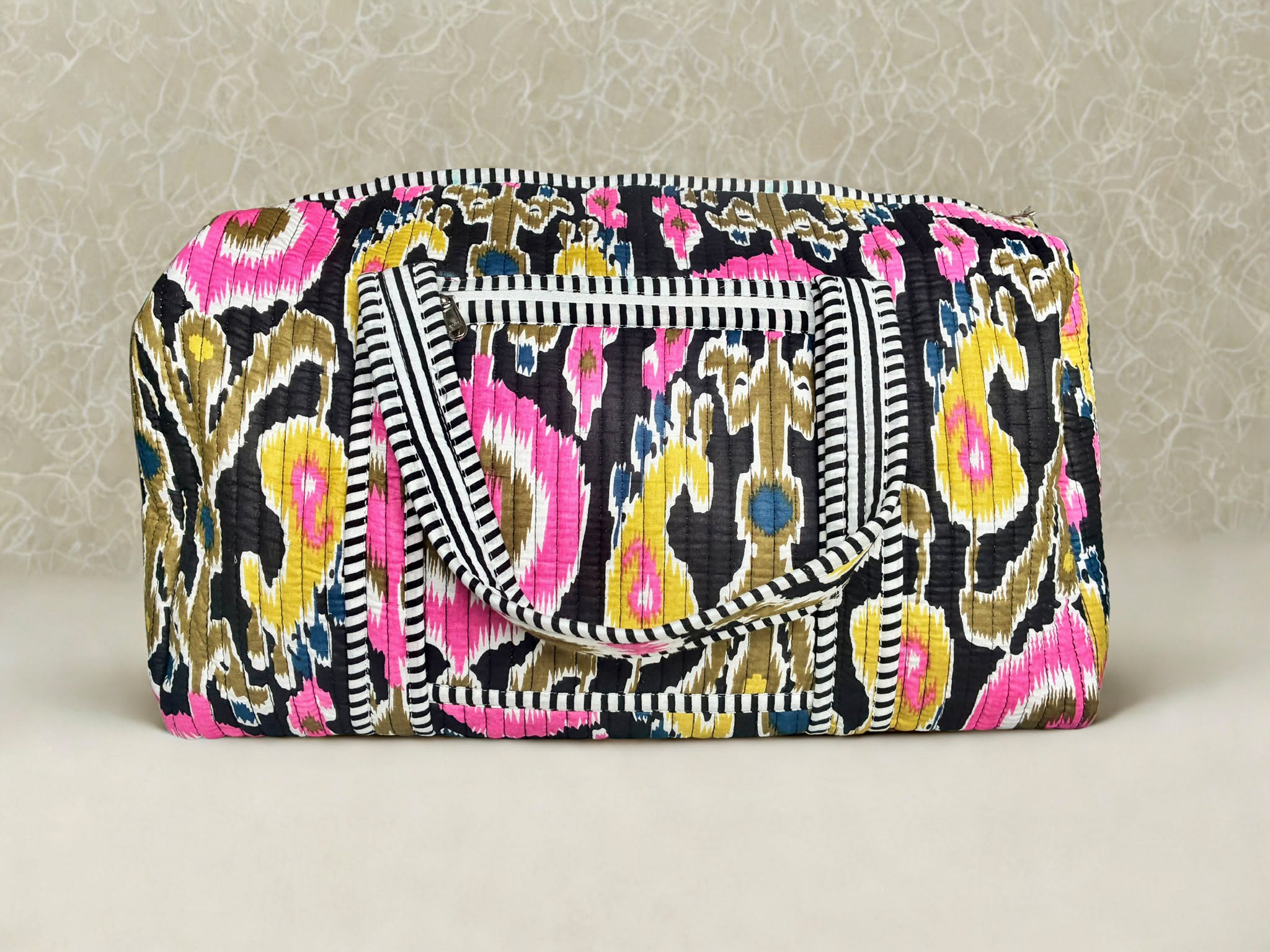 Pink Ikat Quilted Duffle Bag