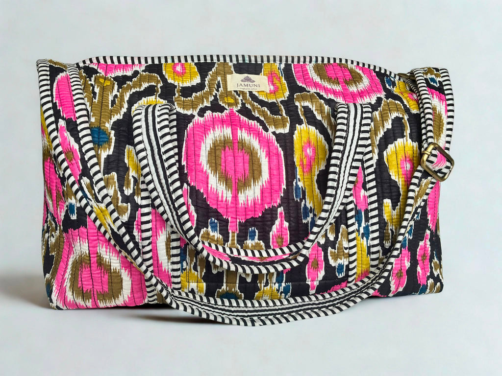 Pink Ikat Quilted Duffle Bag