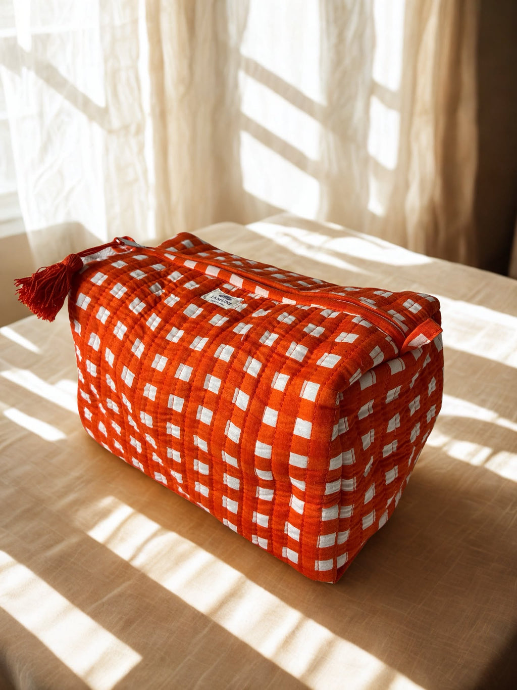 Orange Quilted Cotton Pouch Set (Set of 3)