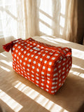 Orange Quilted Cotton Pouch Set (Set of 3)