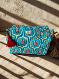 Aqua Bloom Quilted Cotton Pouch Set (Set of 3)