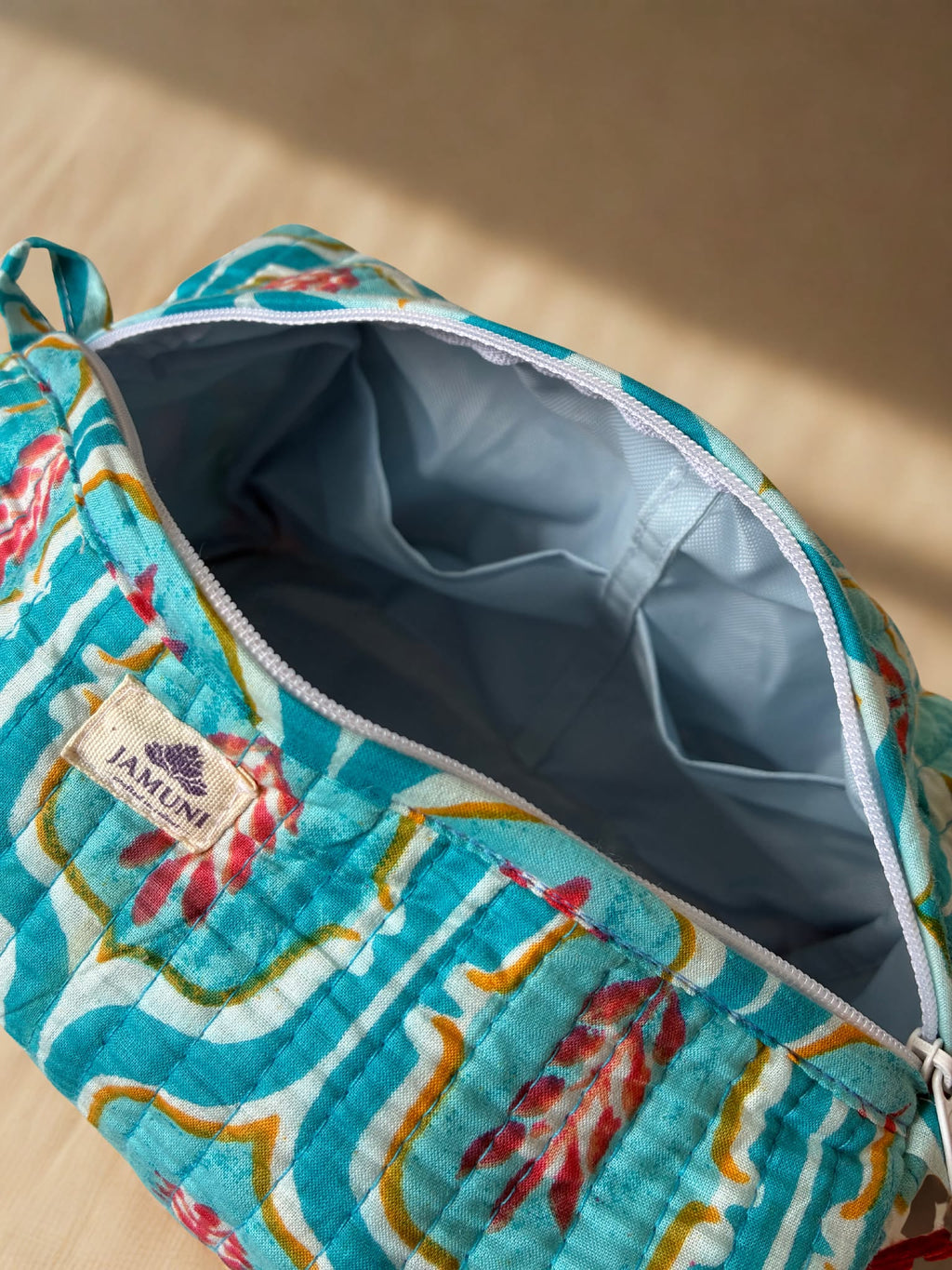 Aqua Bloom Quilted Cotton Pouch Set (Set of 3)