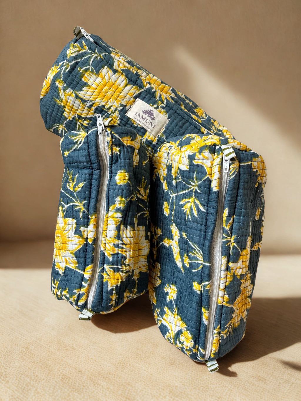Golden Meadow Quilted Cotton Pouch Set (Set of 3)