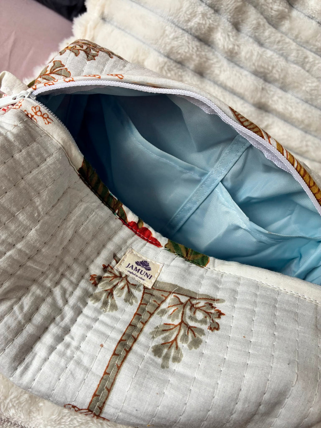 Ivory Meadow Quilted Cotton Pouch Set (Set of 3)