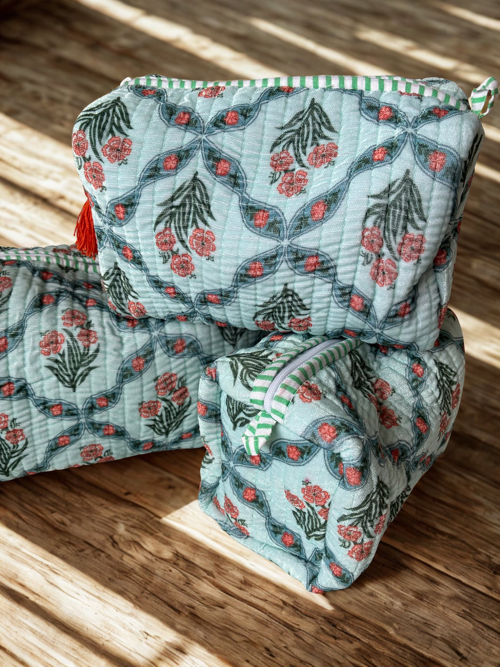 Sage Bloom Velvet Pouch Set (Set of 3)
