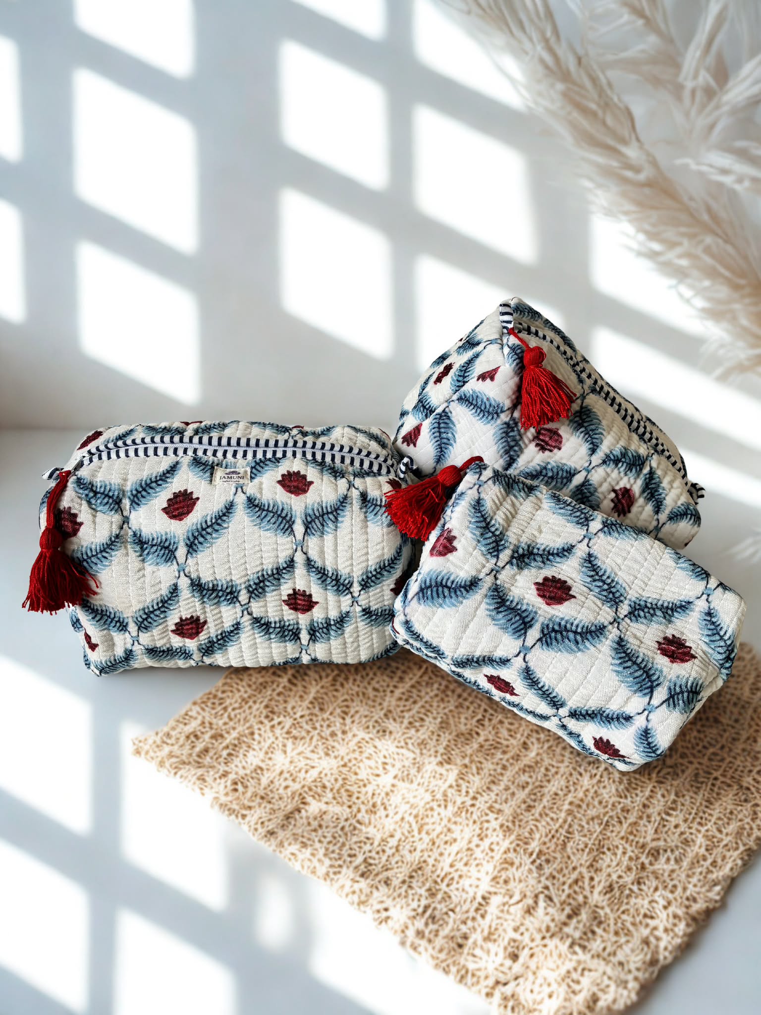 Ivory Fern Velvet Pouch Set (Set of 3)