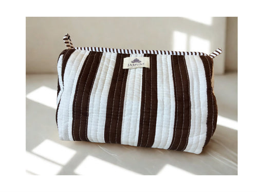 Cocoa Stripe Quilted Cotton Pouch Set (Set of 3)