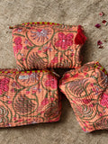 Peach Blossom Velvet Quilted Pouch Set (Set of 3)