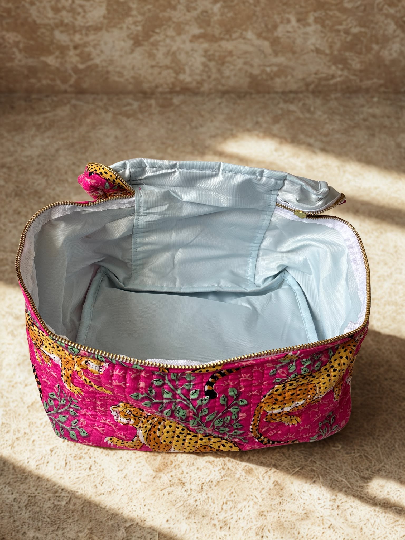 Wild Leopard Cotton Quilted Vanity Bag