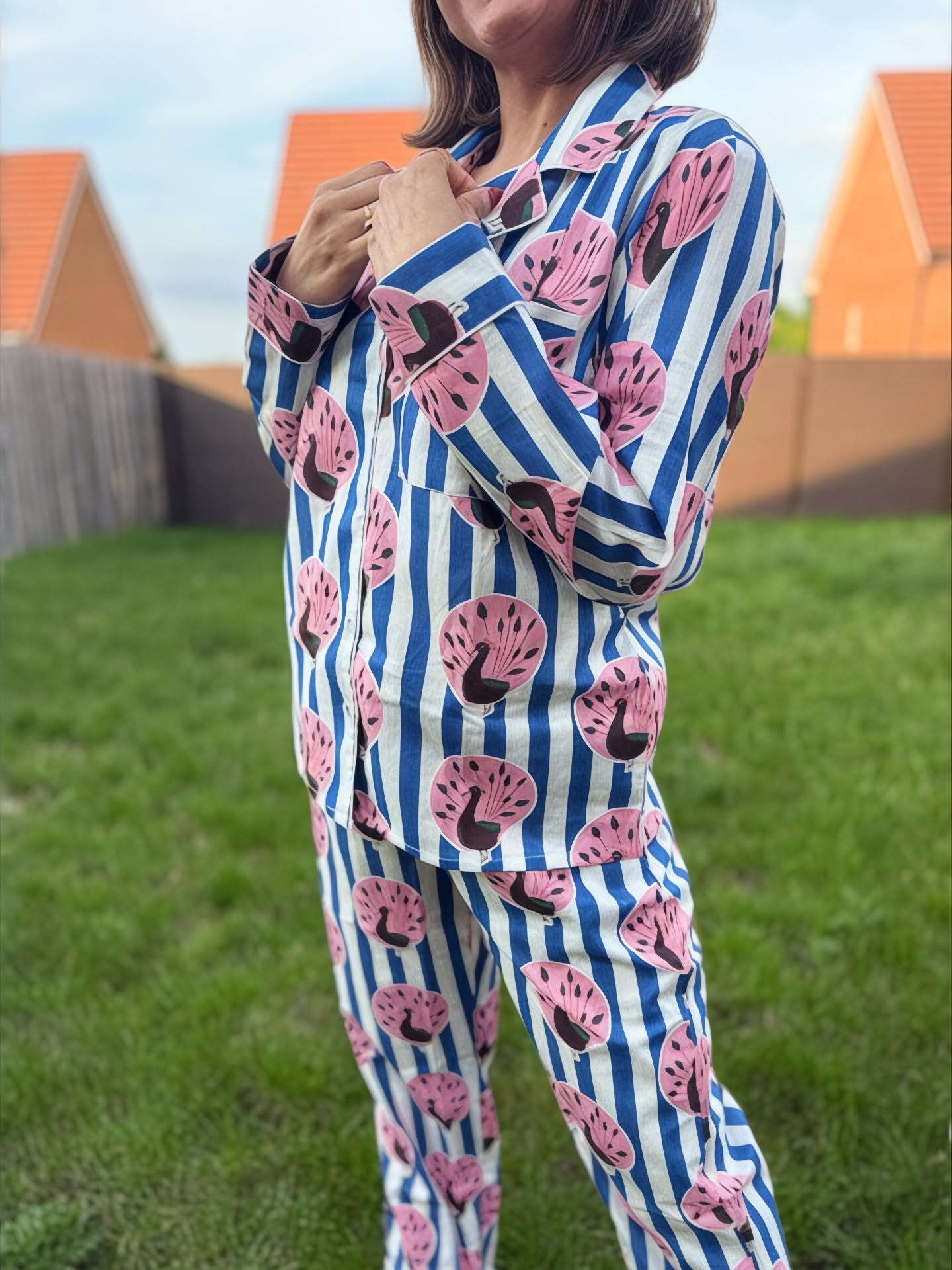 Peacock Block Print Cotton PJ Set