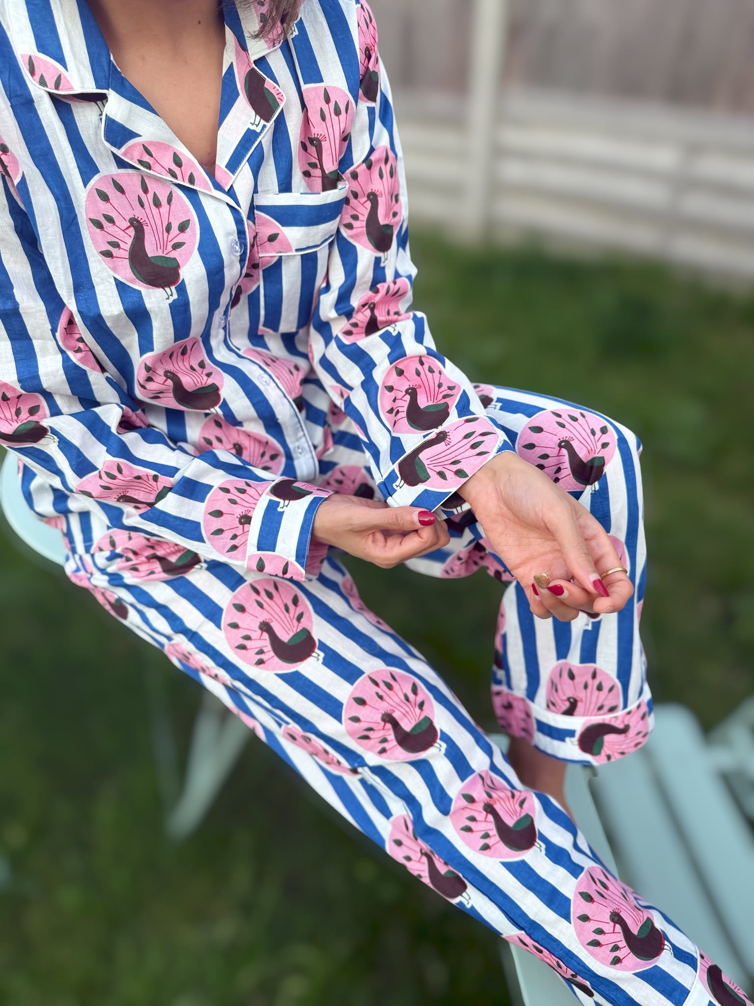 Peacock Block Print Cotton PJ Set