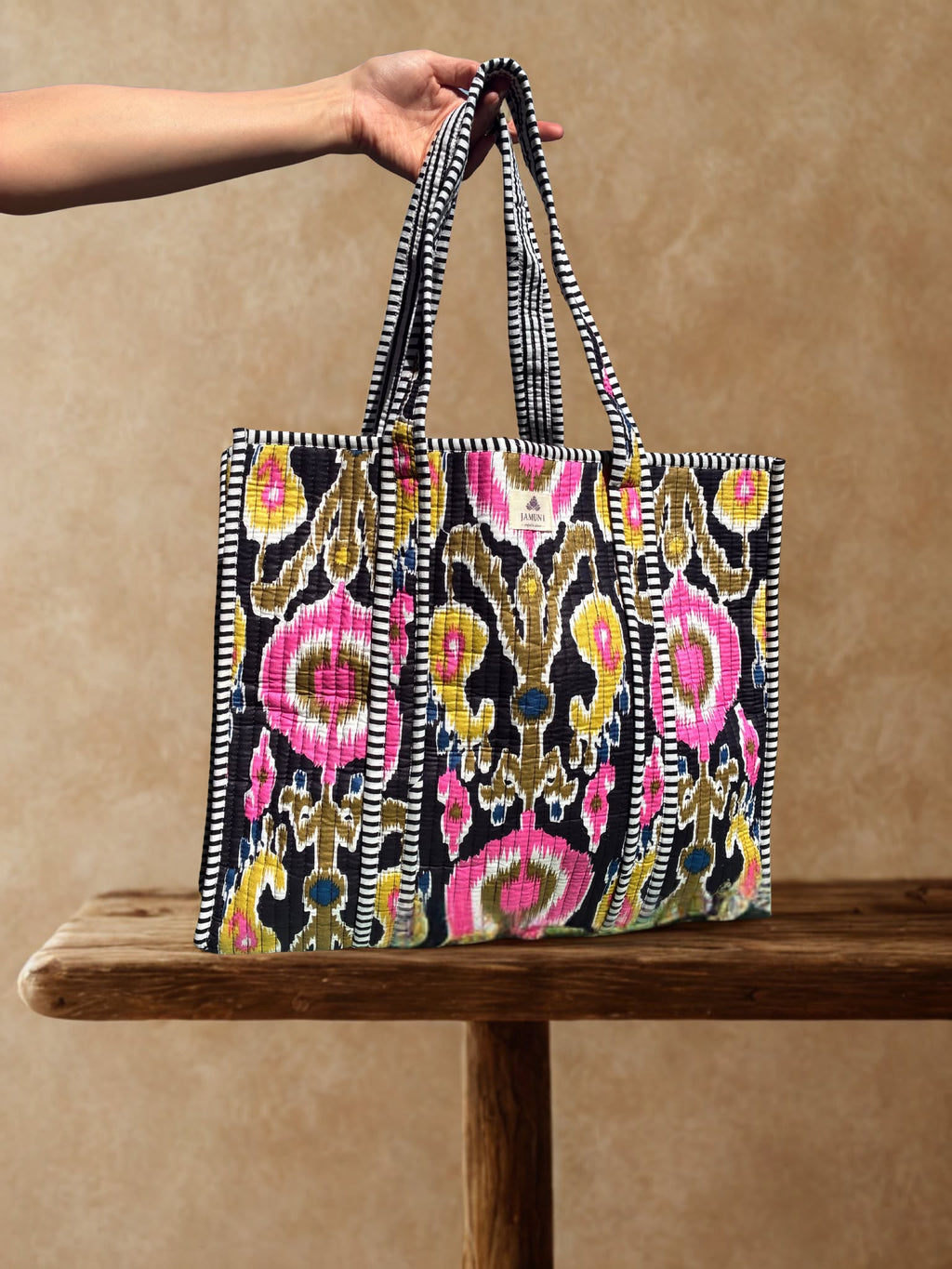 Quilted Cotton Tote Bag – Ikat Bloom