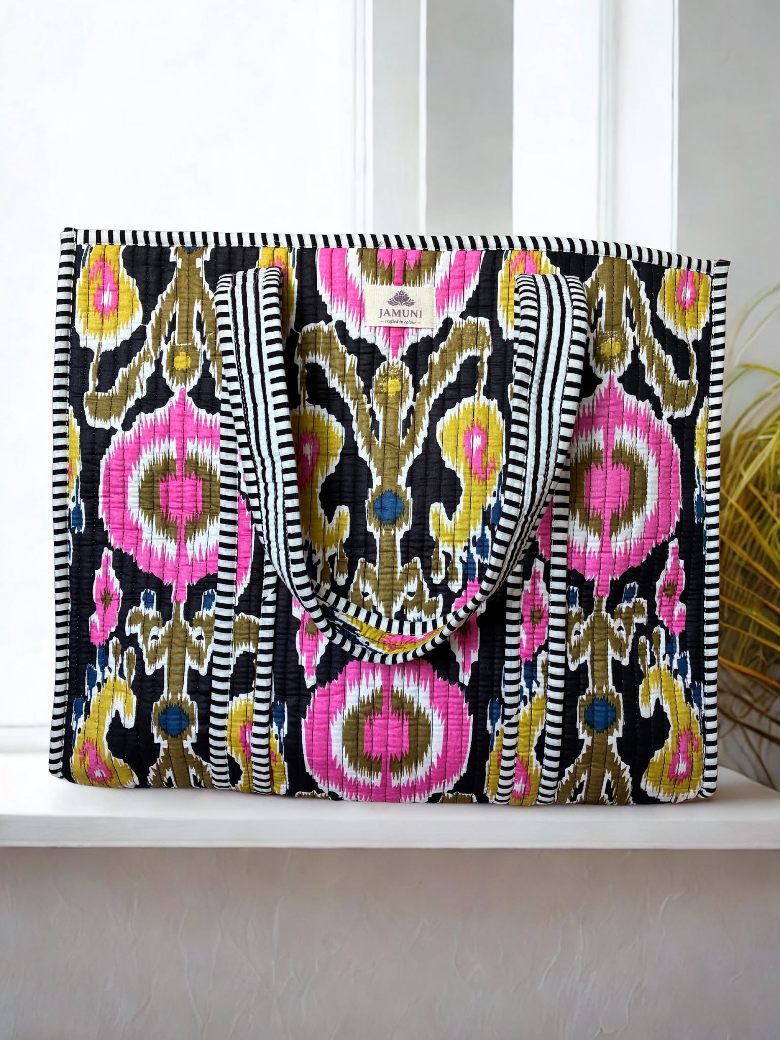 Quilted Cotton Tote Bag – Ikat Bloom