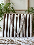 Quilted Cotton Tote Bag – Cocoa Stripe