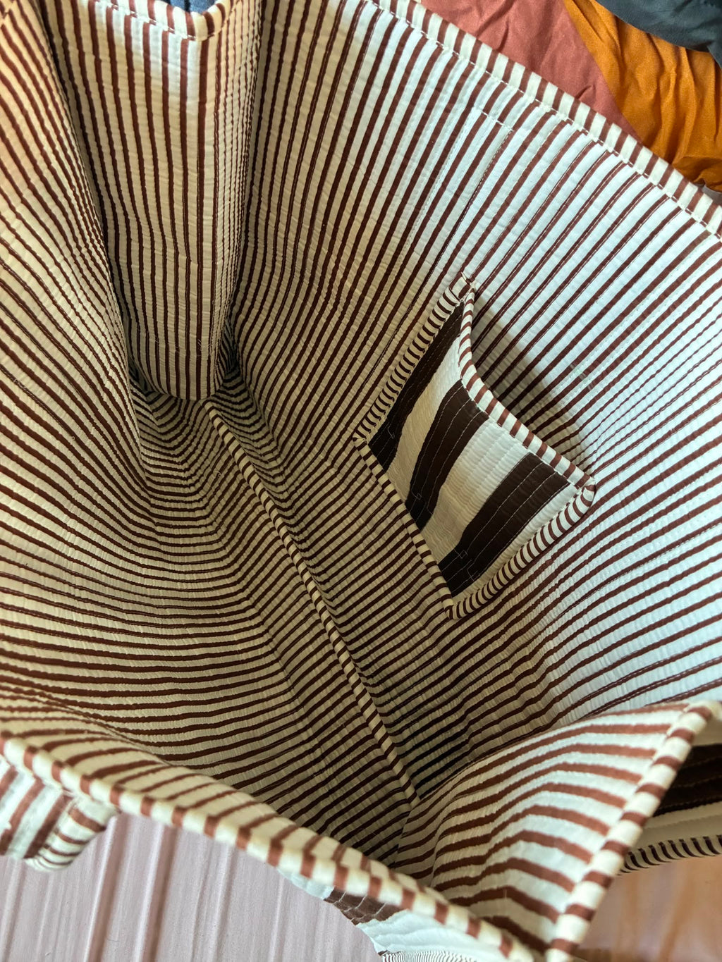 Quilted Cotton Tote Bag – Cocoa Stripe