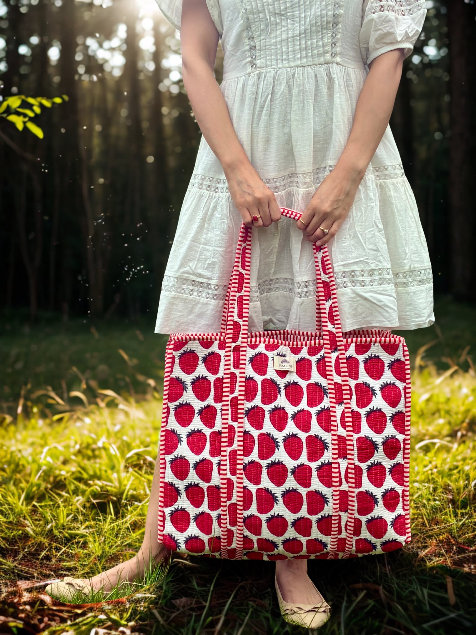 Strawberry Fields Quilted Cotton Tote