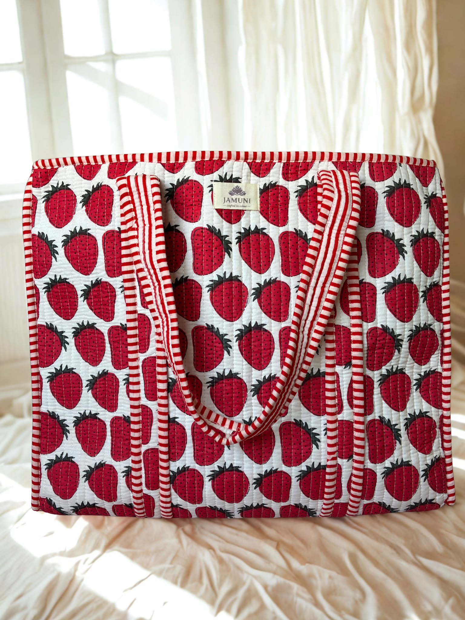 Strawberry Fields Quilted Cotton Tote