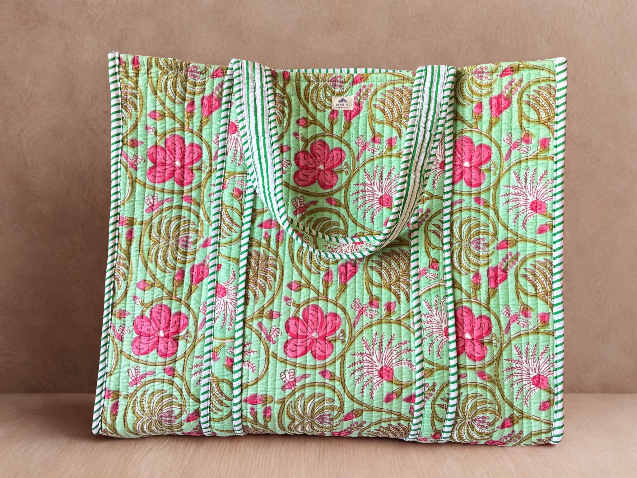 Mint Blossom Quilted Cotton Tote