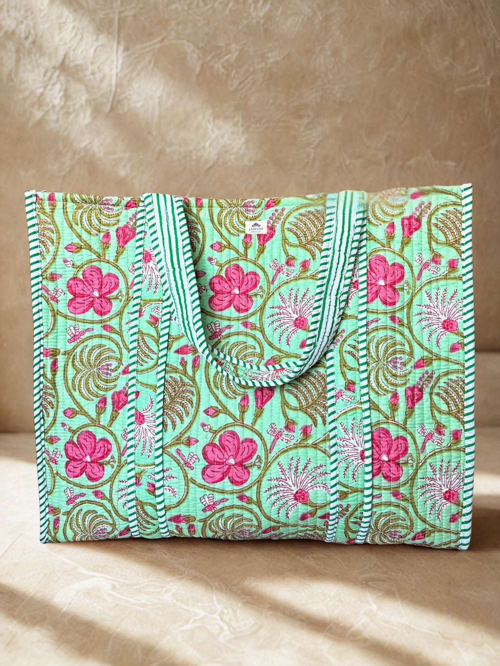 Mint Blossom Quilted Cotton Tote