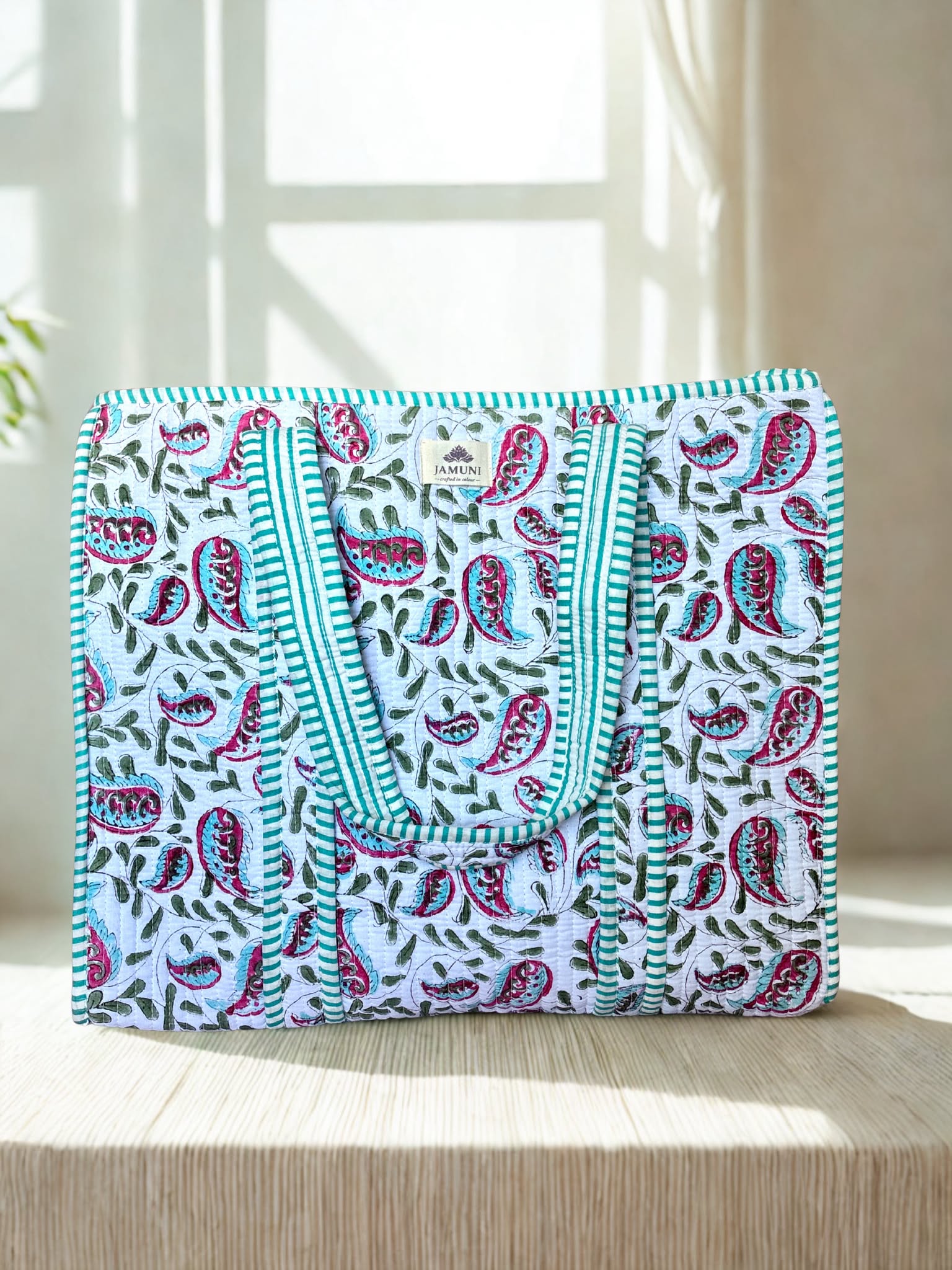 Aqua Paisley Quilted Cotton Tote