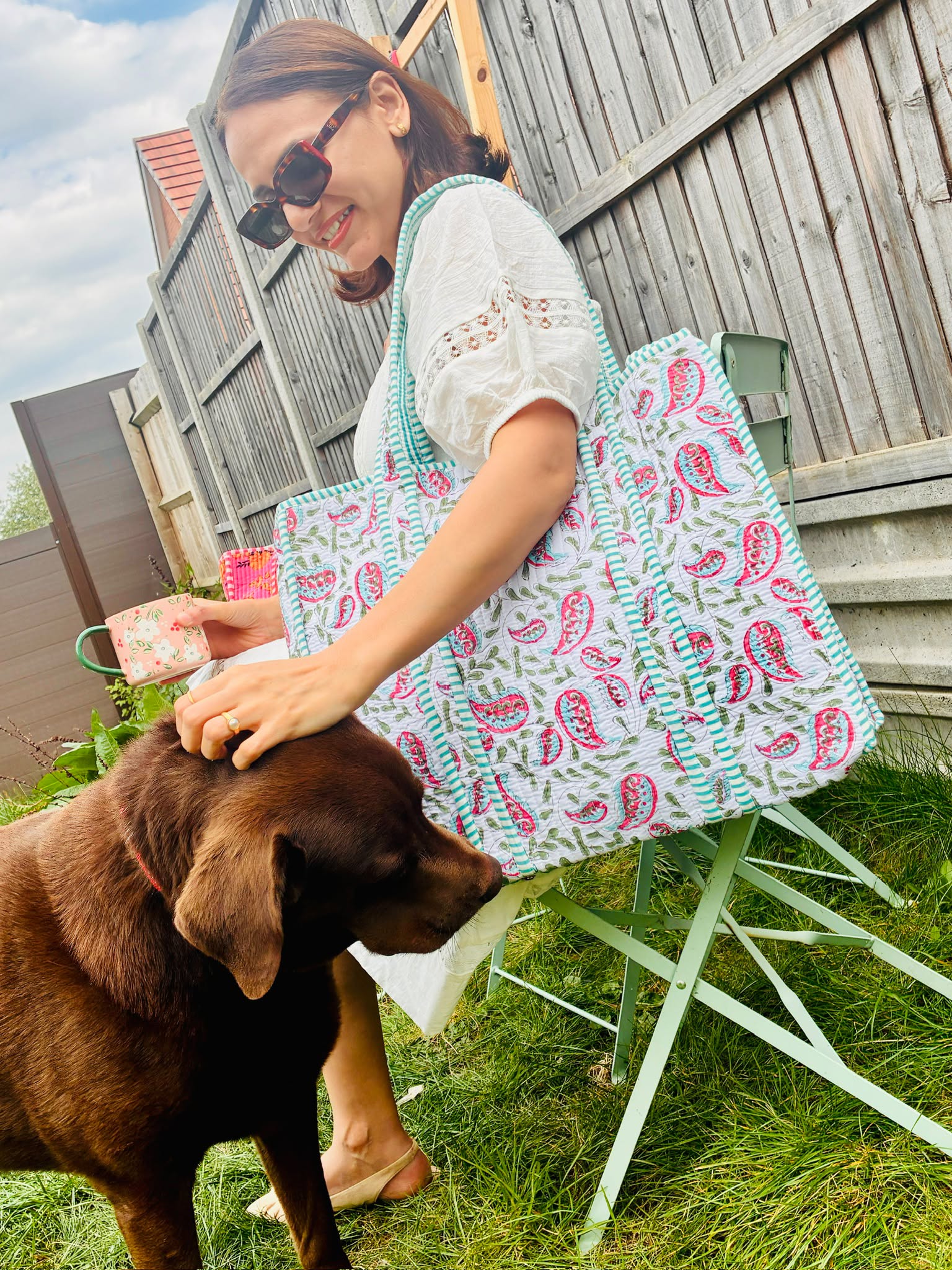 Aqua Paisley Quilted Cotton Tote
