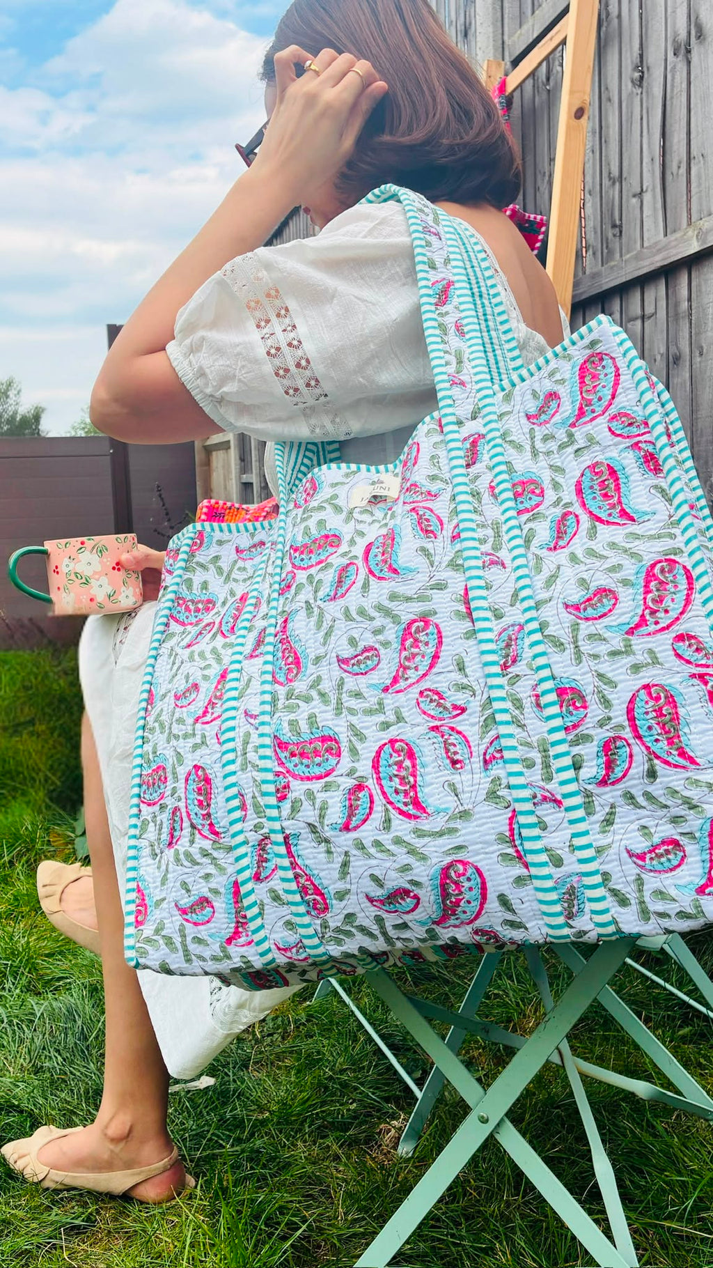 Aqua Paisley Quilted Cotton Tote