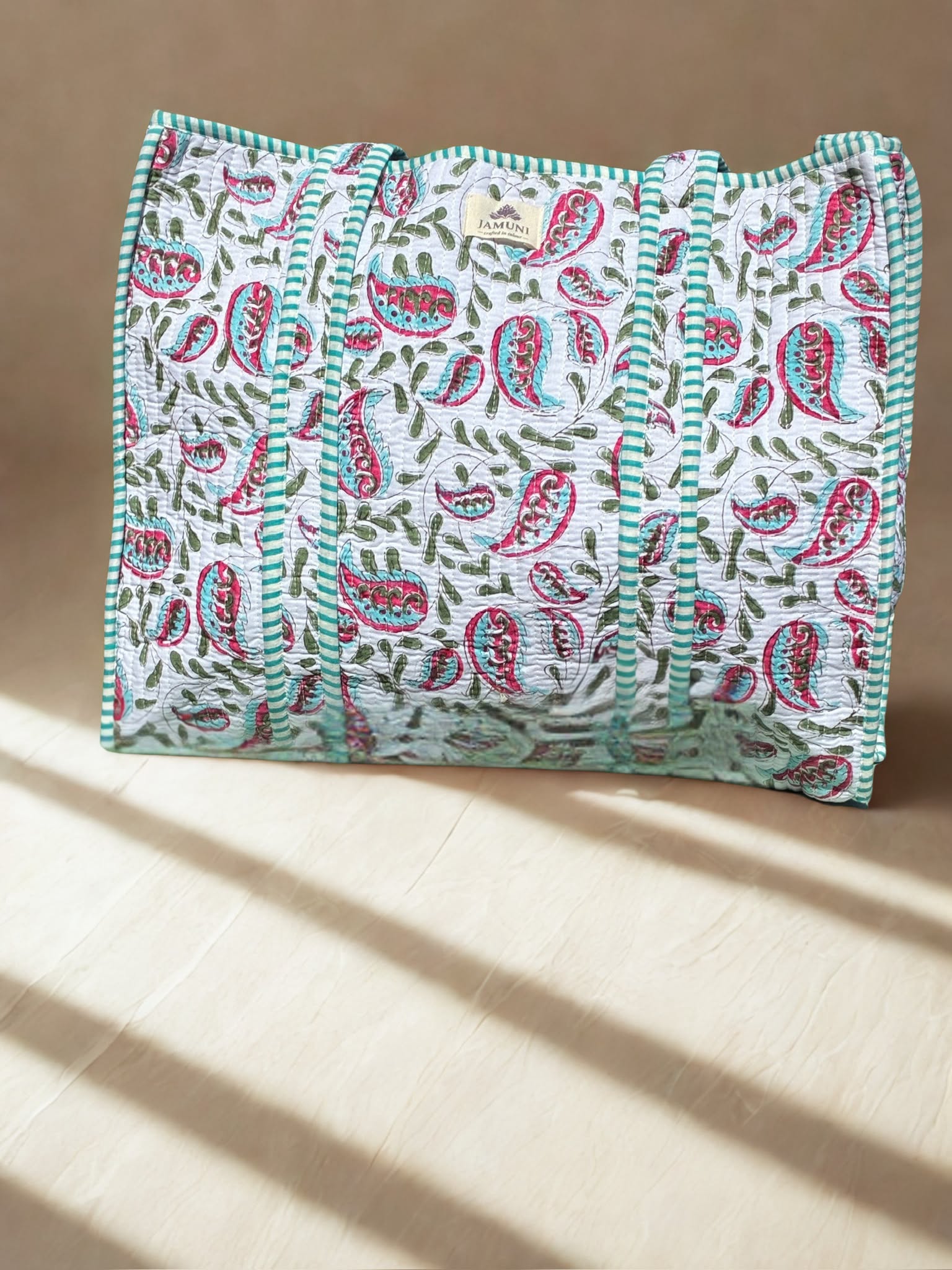 Aqua Paisley Quilted Cotton Tote