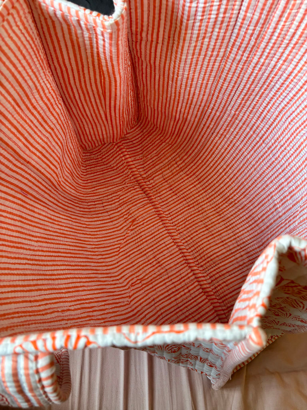 Coral Shell Block Print Quilted Cotton Tote