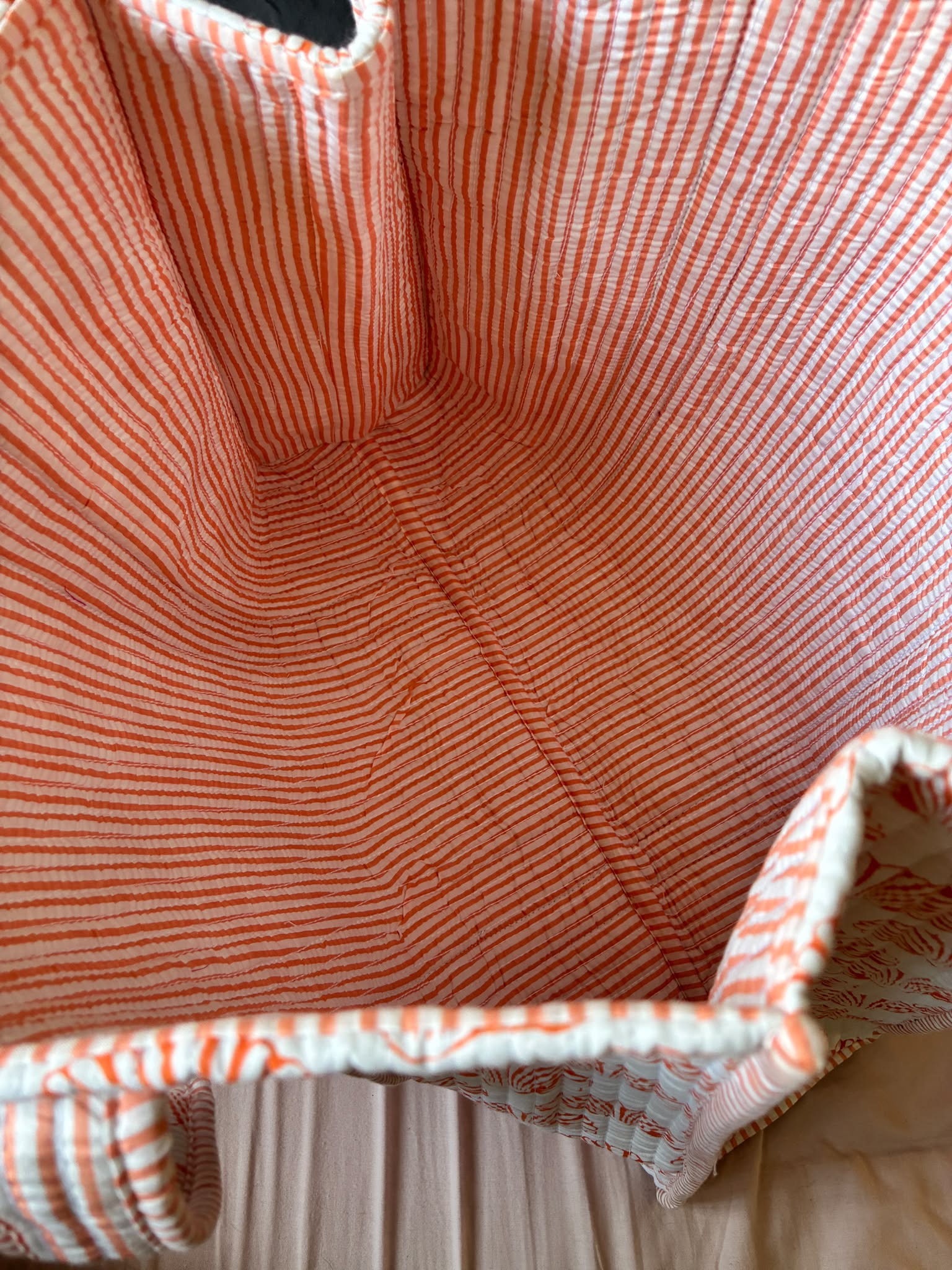 Coral Shell Block Print Quilted Cotton Tote