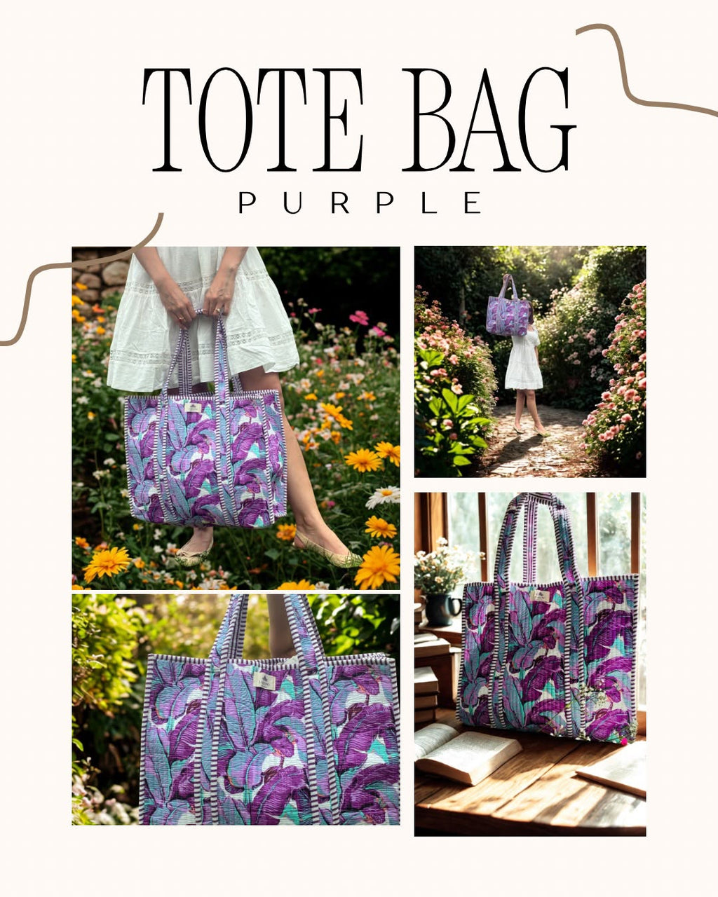 Tropical Palm Block Print Quilted Cotton Tote