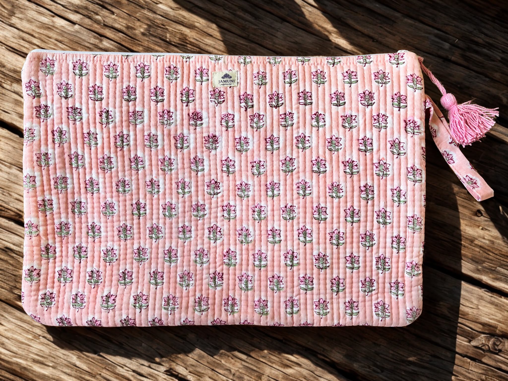 Pink Blossom Quilted Cotton Laptop Sleeve